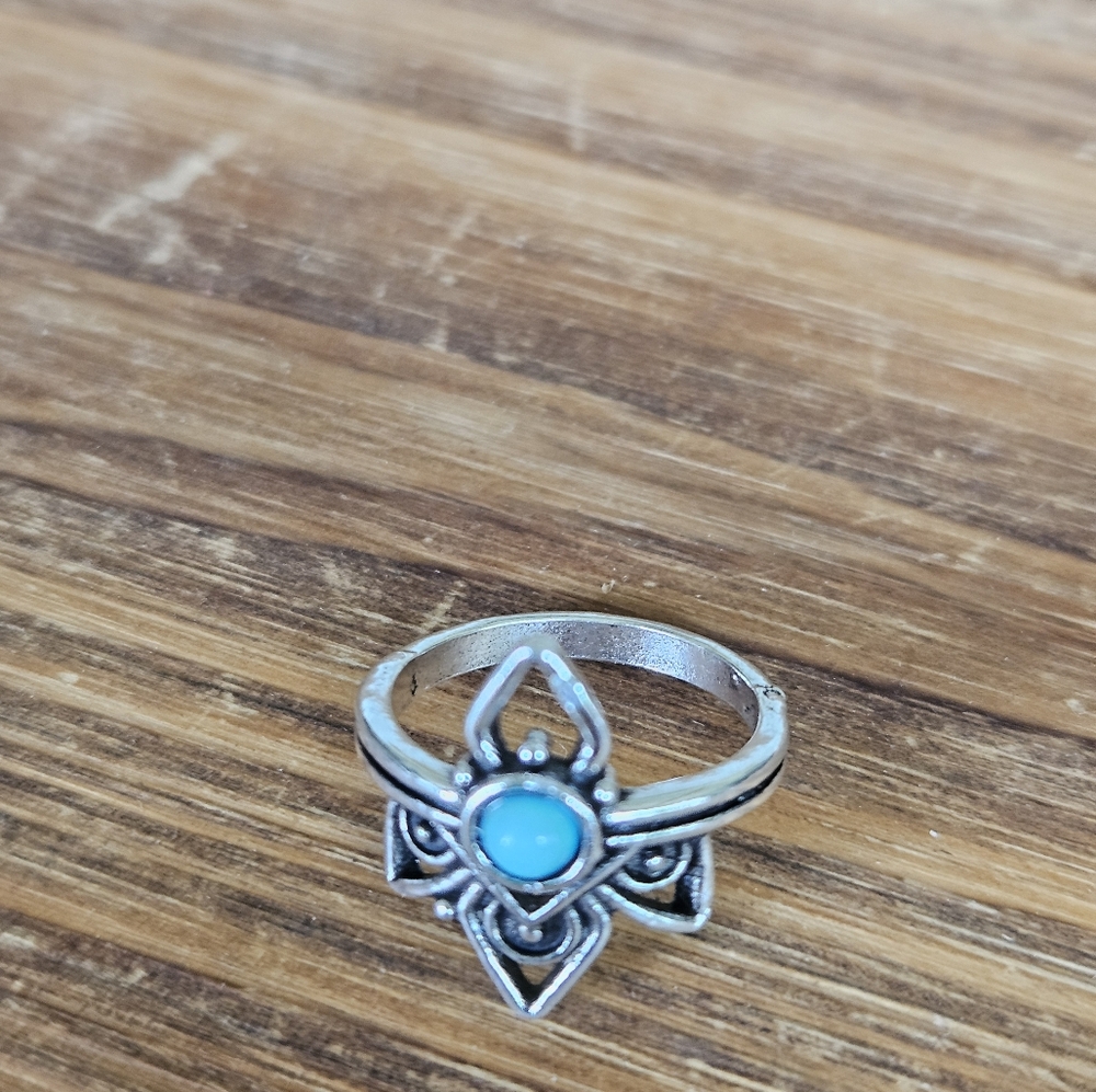 Blue and Silver Ornate Butterfly Ring